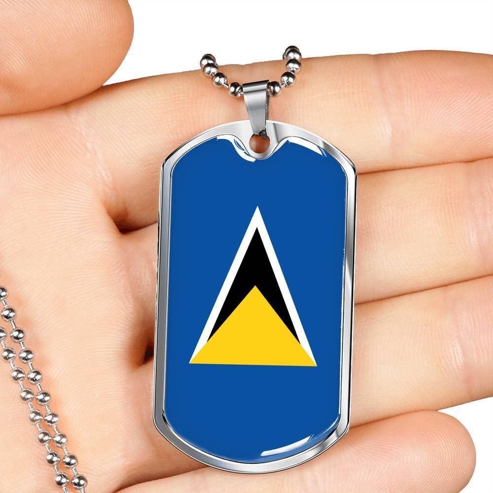 Saint Lucia Flag Necklace Saint Lucia Flag Stainless Steel or 18k Gold Dog Tag 24" - Express Your Love Gifts