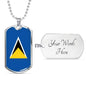 Saint Lucia Flag Necklace Saint Lucia Flag Stainless Steel or 18k Gold Dog Tag 24" - Express Your Love Gifts