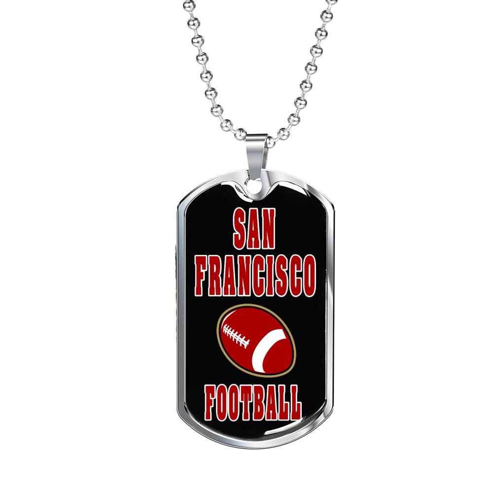 San Francisco Fan Football Necklace Dog Tag Stainless Steel or 18k Gold 24" Chain - Express Your Love Gifts
