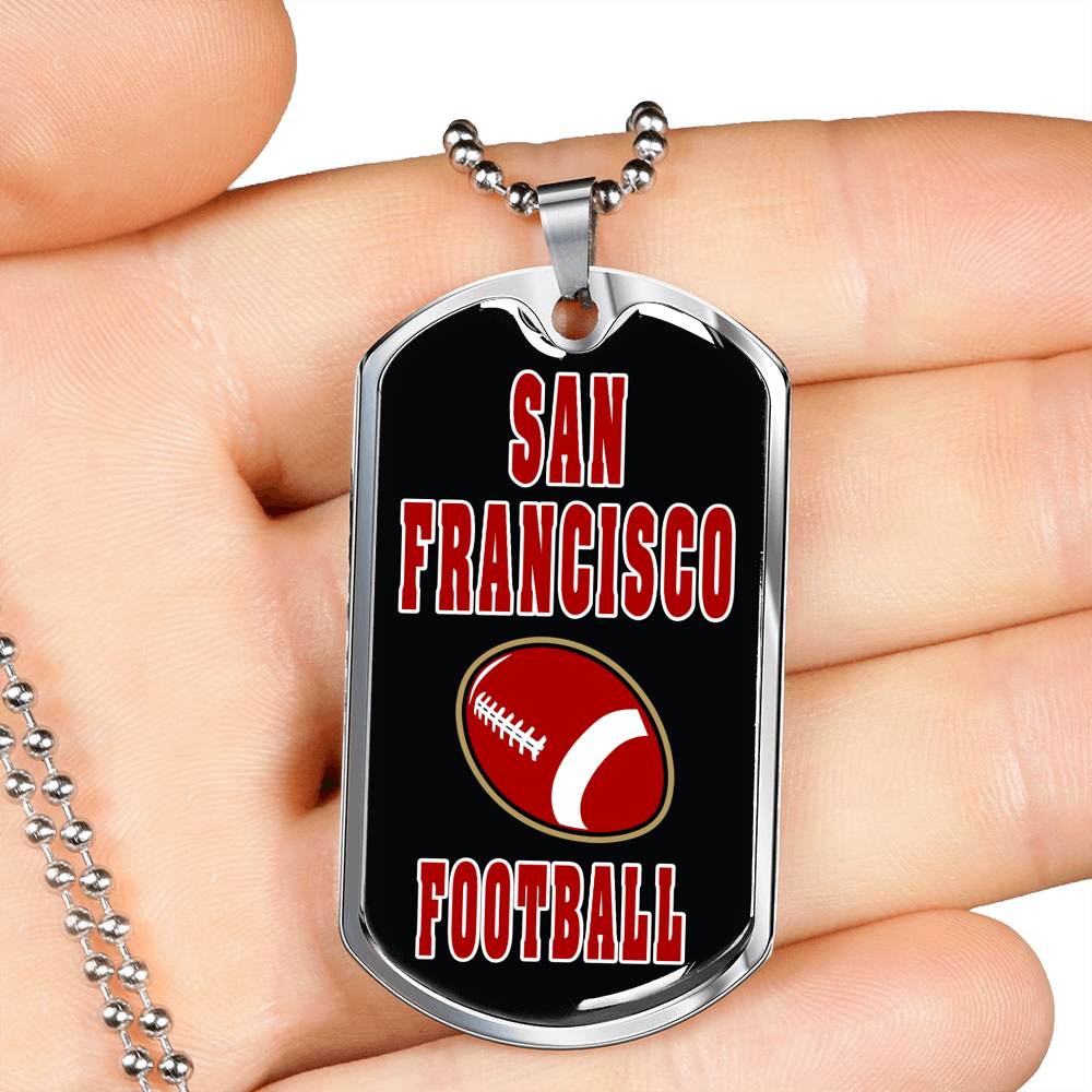San Francisco Fan Football Necklace Dog Tag Stainless Steel or 18k Gold 24" Chain - Express Your Love Gifts