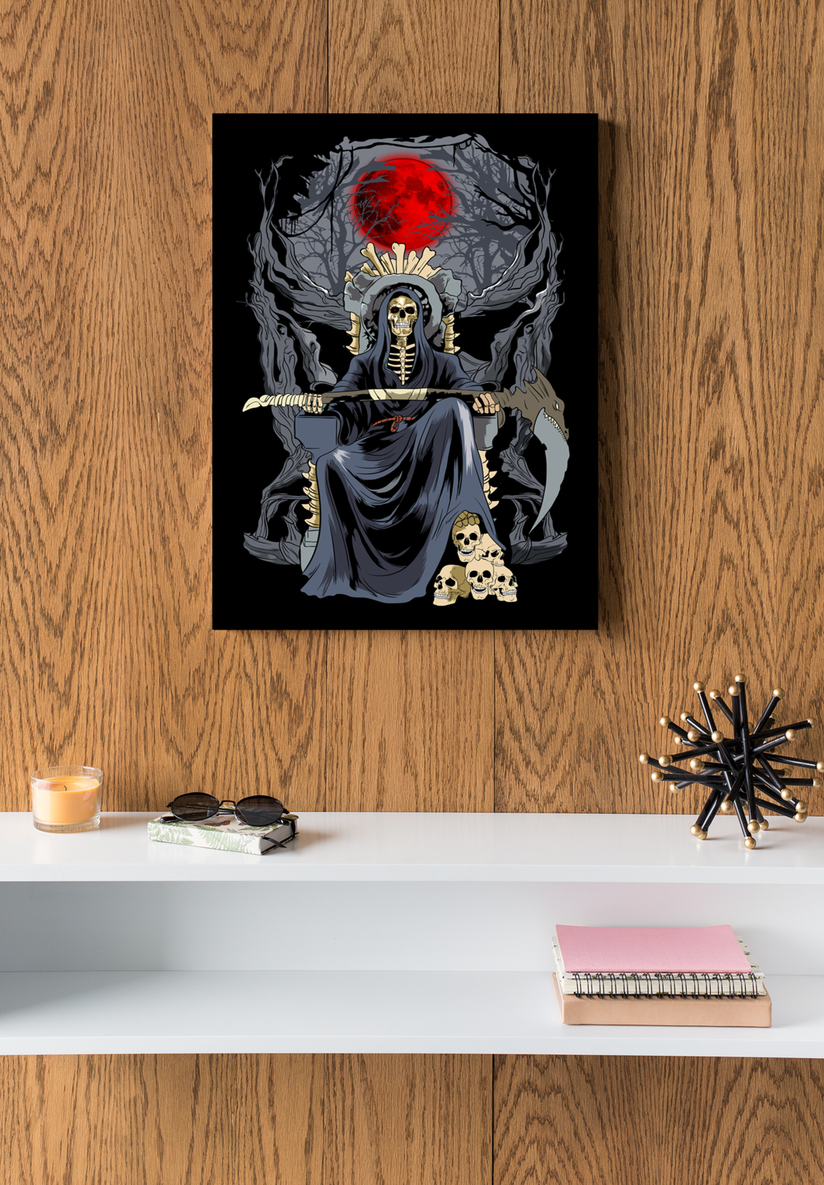Santa Muerte Grim Reaper Stretched Canvas Wall Art - Express Your Love Gifts