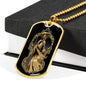 Santa Muerte Necklace St Death Gold Robe Dog Tag Stainless Steel or 18k Gold 24" Chain - Express Your Love Gifts