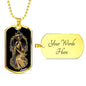 Santa Muerte Necklace St Death Gold Robe Dog Tag Stainless Steel or 18k Gold 24" Chain - Express Your Love Gifts