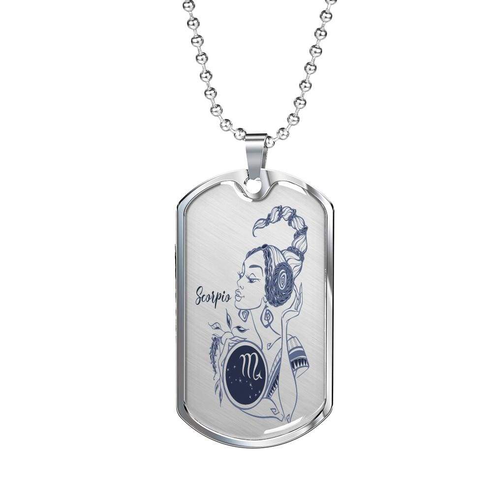 Scorpio Constellation Horoscope Zodiac Dog Tag Stainless Steel or 18k Gold 24" Chain - Express Your Love Gifts