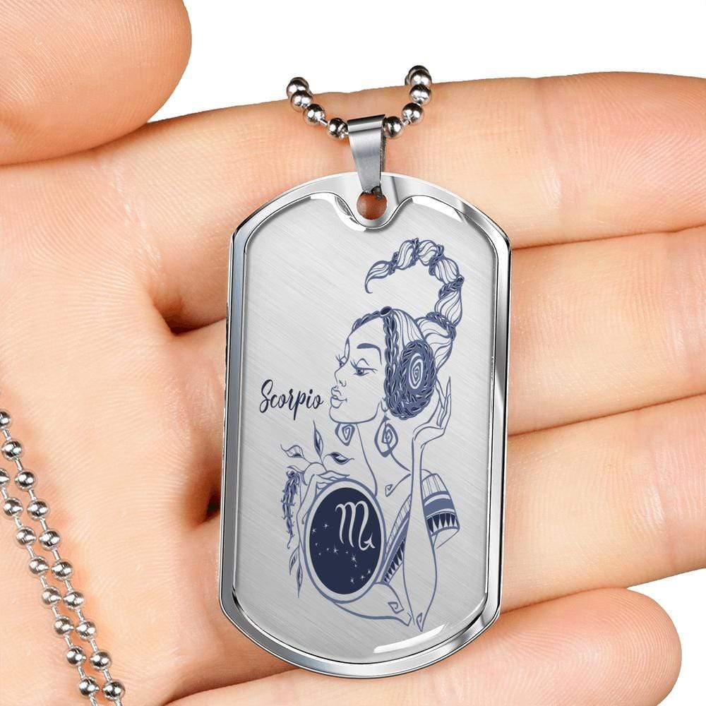 Scorpio Constellation Horoscope Zodiac Dog Tag Stainless Steel or 18k Gold 24" Chain - Express Your Love Gifts