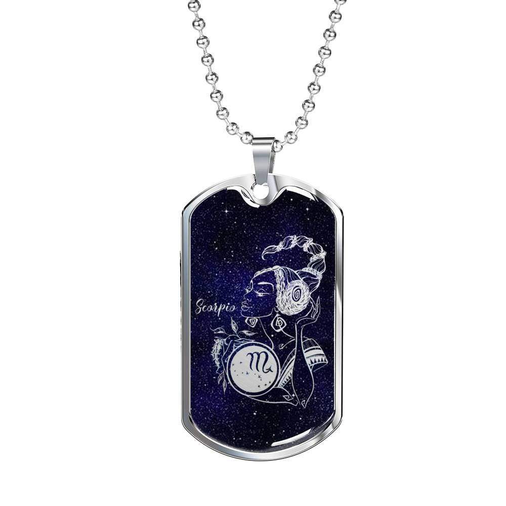 Scorpio Necklace Constellation Night Sky Stainless Steel or 18k Gold Dog Tag 24" Chain - Express Your Love Gifts