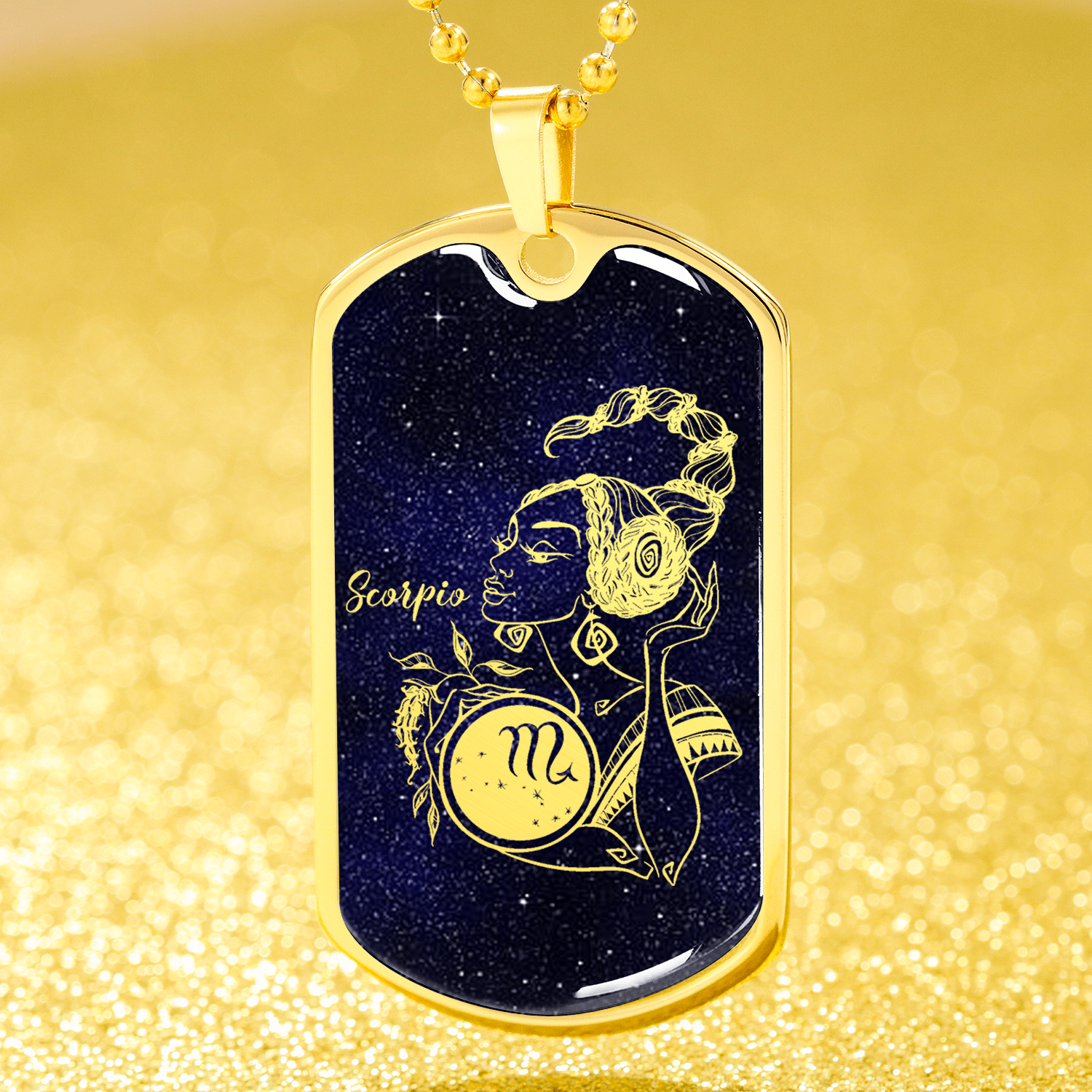 Scorpio Necklace Constellation Night Sky Stainless Steel or 18k Gold Dog Tag 24" Chain - Express Your Love Gifts