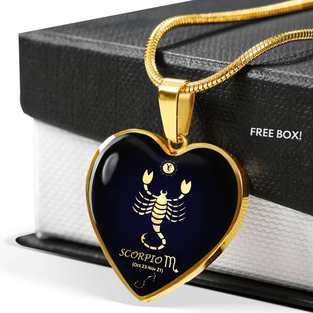 Scorpio Zodiac Sign Necklace 18k Gold Heart Stainless Steel 18-22"-Express Your Love Gifts