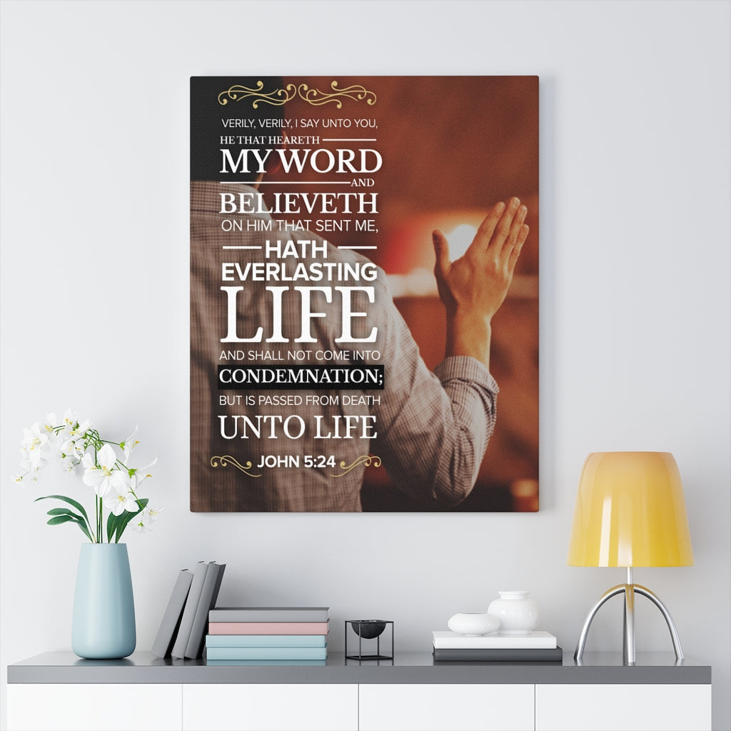 Scripture Walls Believeth On Him John 5:24 Christian Wall Art Bible Verse Print Ready to Hang - Express Your Love Gifts