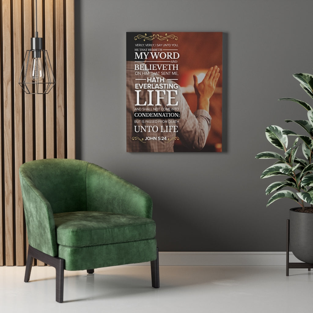 Scripture Walls Believeth On Him John 5:24 Christian Wall Art Bible Verse Print Ready to Hang - Express Your Love Gifts