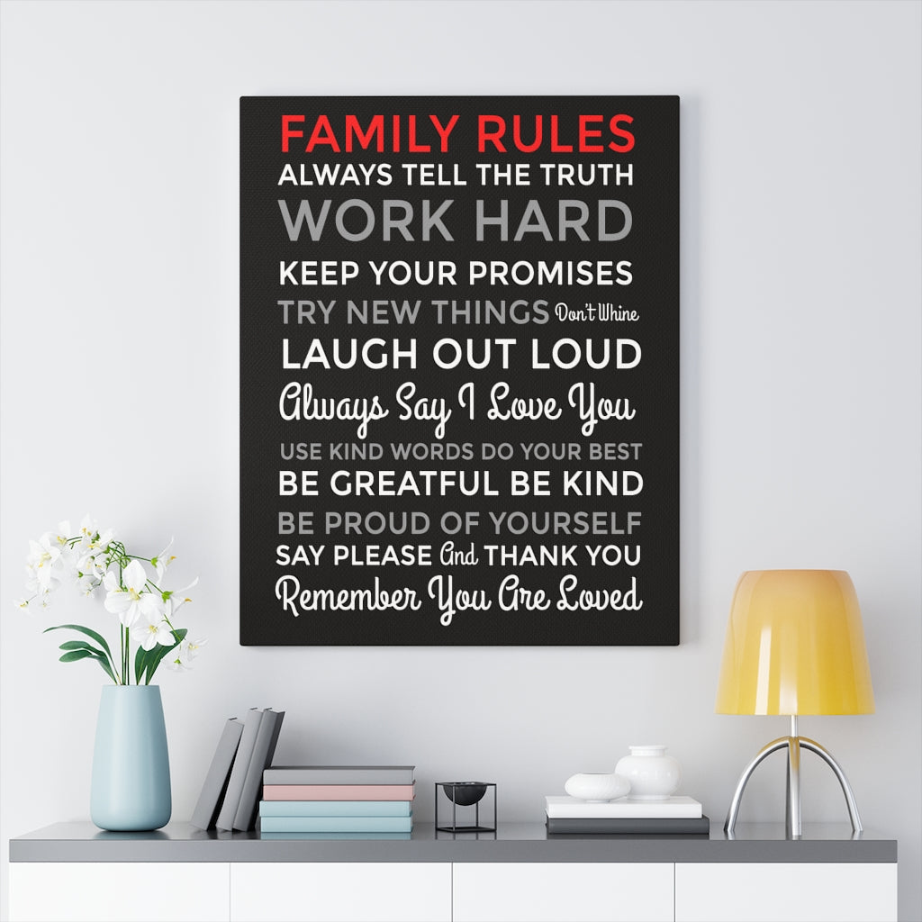Family Rules Motivational Inspirational Wall Decor for Home Office Gym Inspiring Success Quote Print Ready to Hang Wall Art - Express Your Love Gifts