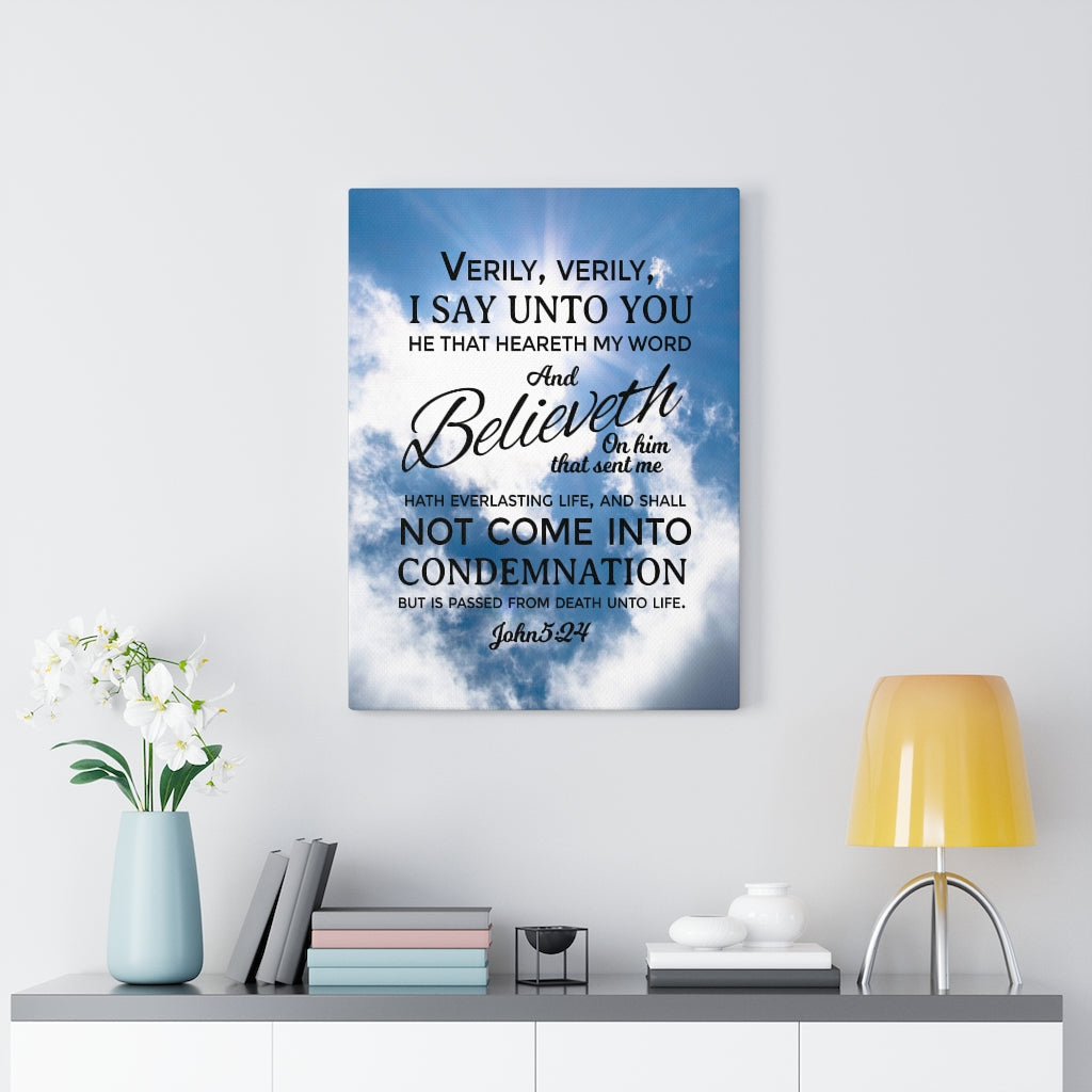 Scripture Walls Everlasting Life John 5:24 Christian Wall Art Bible Verse Print Ready to Hang - Express Your Love Gifts