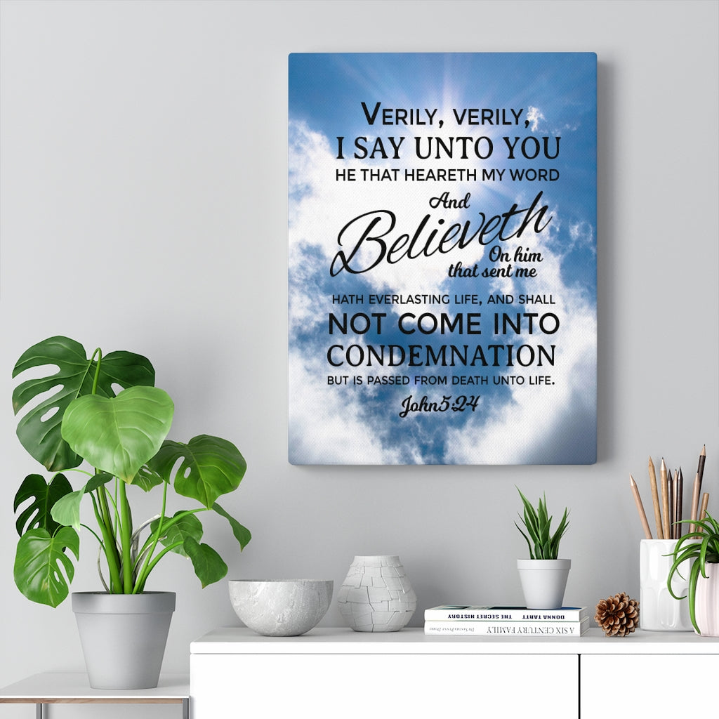 Scripture Walls Everlasting Life John 5:24 Christian Wall Art Bible Verse Print Ready to Hang - Express Your Love Gifts