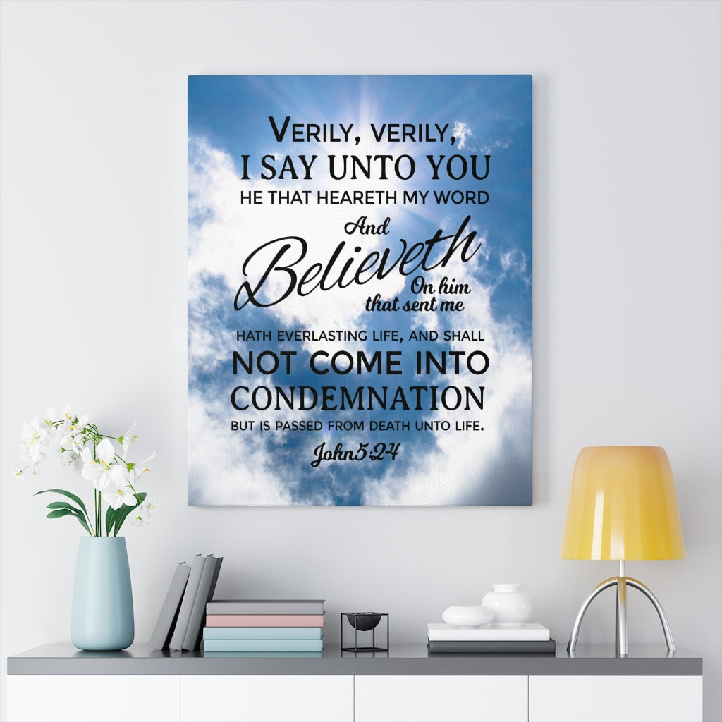 Scripture Walls Everlasting Life John 5:24 Christian Wall Art Bible Verse Print Ready to Hang - Express Your Love Gifts