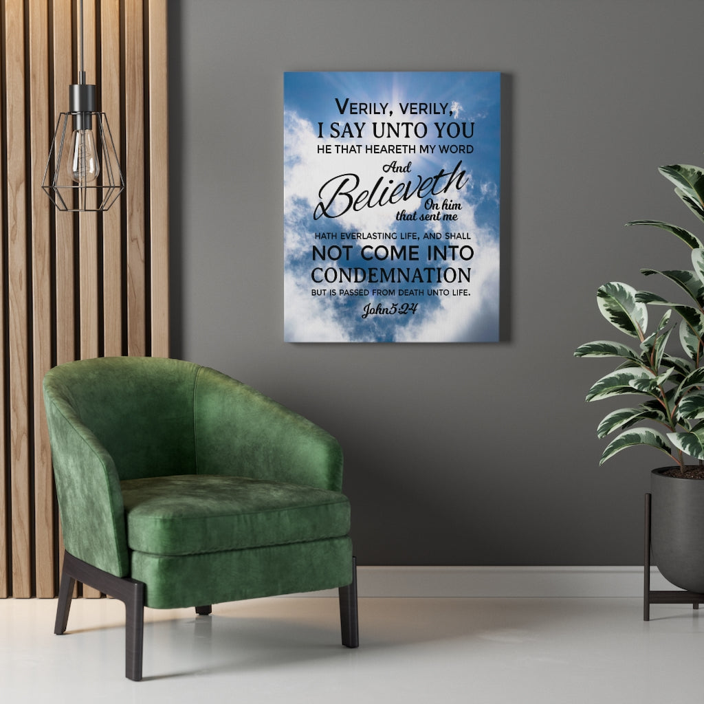 Scripture Walls Everlasting Life John 5:24 Christian Wall Art Bible Verse Print Ready to Hang - Express Your Love Gifts