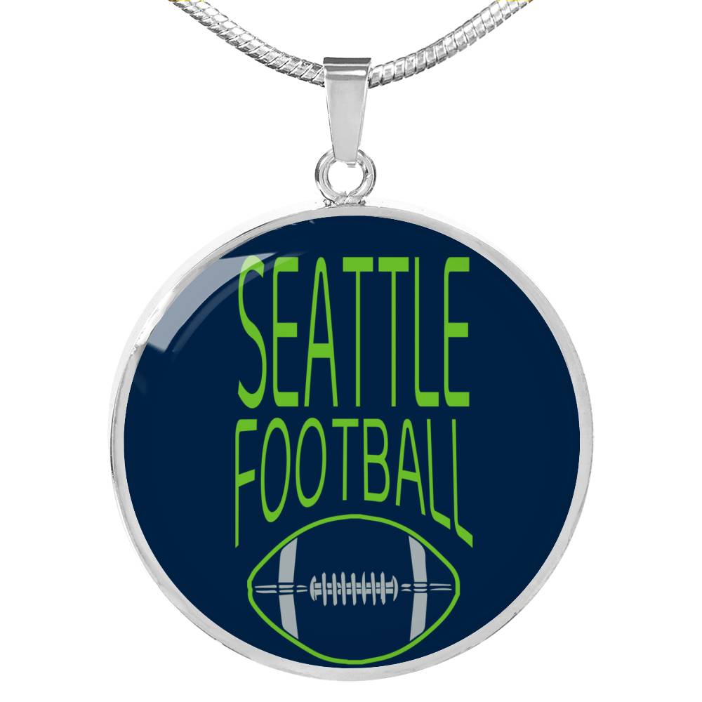 Seattle Circle Pendant Football Fan Necklace Stainless Steel or 18k Gold 18-22" - Express Your Love Gifts