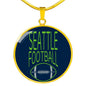 Seattle Circle Pendant Football Fan Necklace Stainless Steel or 18k Gold 18-22" - Express Your Love Gifts