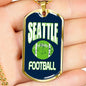 Seattle Football Fan Necklace Stainless Steel or 18k Gold Dog Tag 24" Chain - Express Your Love Gifts