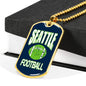 Seattle Football Fan Necklace Stainless Steel or 18k Gold Dog Tag 24" Chain - Express Your Love Gifts