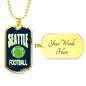 Seattle Football Fan Necklace Stainless Steel or 18k Gold Dog Tag 24" Chain - Express Your Love Gifts