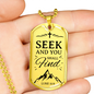 Seek And You Shall Find Luke 11:9 Necklace Stainless Steel or 18k Gold Dog Tag 24" Chain-Express Your Love Gifts