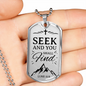 Seek And You Shall Find Luke 11:9 Necklace Stainless Steel or 18k Gold Dog Tag 24" Chain-Express Your Love Gifts