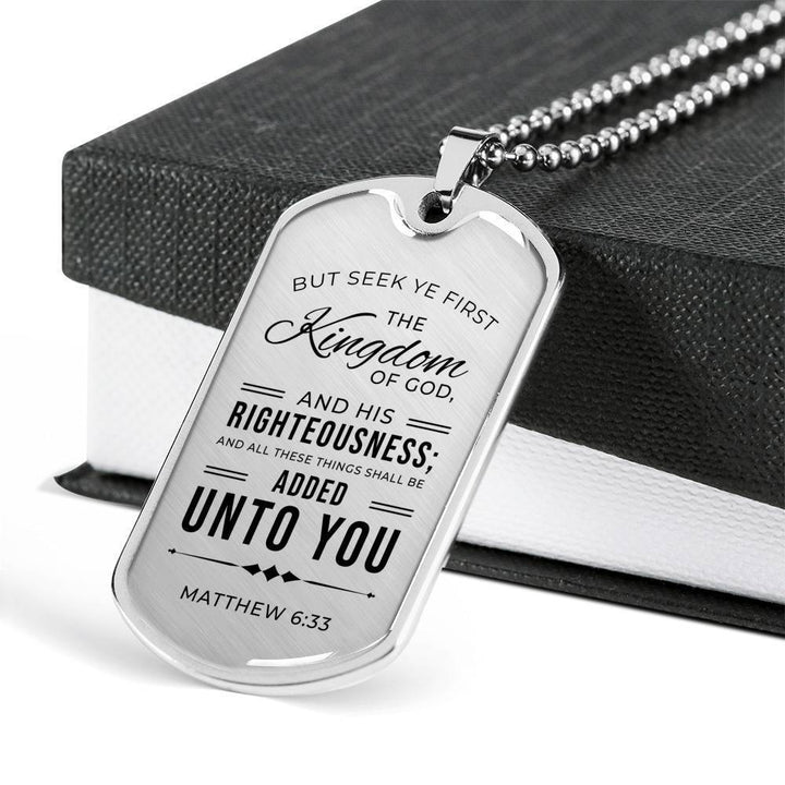 Seek God First Matthew 6:33 Necklace Stainless Steel or 18k Gold