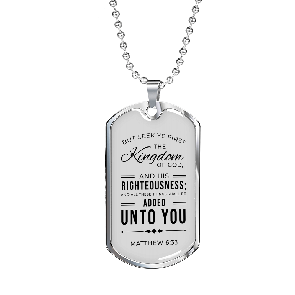 Seek God First Always Matthew Stainless Steel or 18k Gold Dog Tag Necklace 24" Chain-Express Your Love Gifts