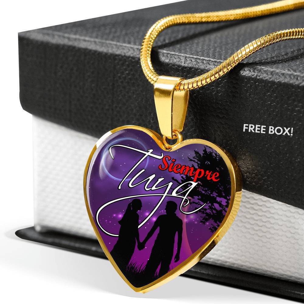 Siempre Tuya Spanish Pendant Stainless Steel or 18k Gold Heart Necklace 18-22"-Express Your Love Gifts