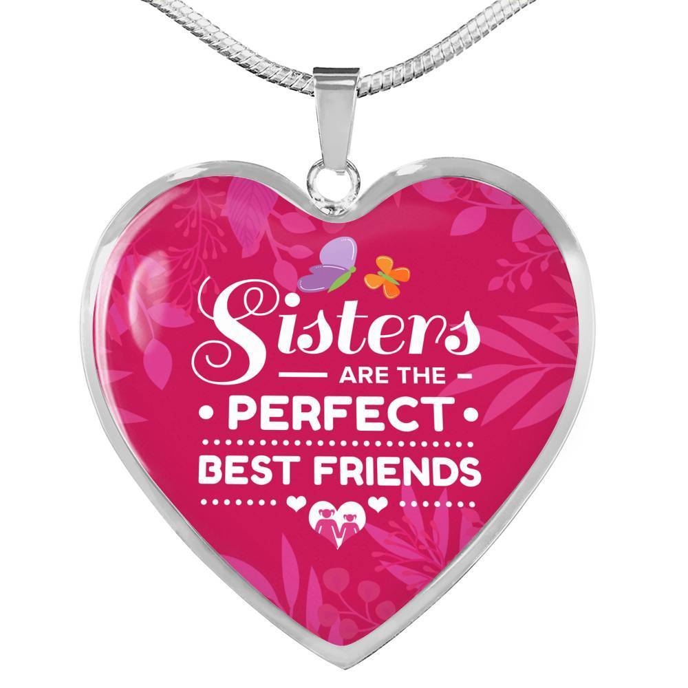 Sisters Perfect Best Friends Stainless Steel or 18k Gold Heart Pendant 18-22"-Express Your Love Gifts