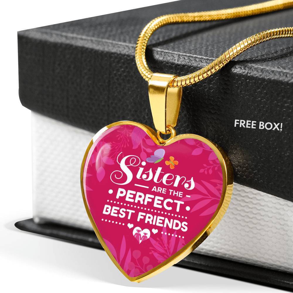 Sisters Perfect Best Friends Stainless Steel or 18k Gold Heart Pendant 18-22"-Express Your Love Gifts