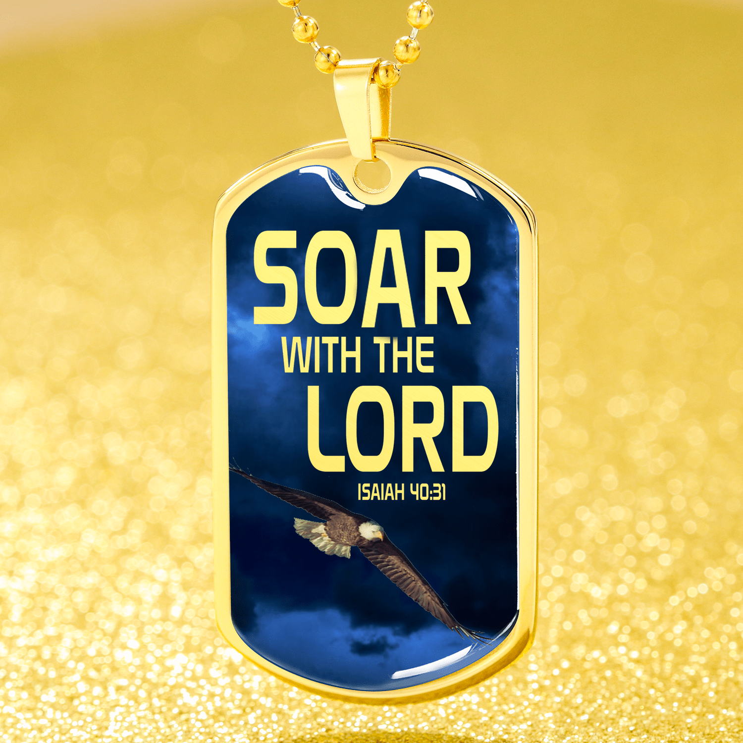 Soar Withe The Lord Isaiah 40:31 Dog Tag Stainless Steel or 18k Gold 24" Chain-Express Your Love Gifts
