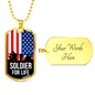 Soldier For Life Necklace Stainless Steel or 18k Gold Dog Tag 24" Chain-Express Your Love Gifts