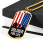 Soldier For Life Necklace Stainless Steel or 18k Gold Dog Tag 24" Chain-Express Your Love Gifts