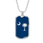 South Carolina Flag Pendant Stainless Steel or 18k Gold Dog Tag Necklace 24" Chain - Express Your Love Gifts