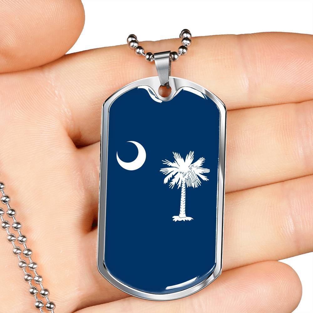 South Carolina Flag Pendant Stainless Steel or 18k Gold Dog Tag Necklace 24" Chain - Express Your Love Gifts