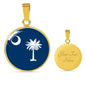 South Carolina State Flag Necklace Stainless Steel or 18k Gold Circle Pendant 18-22" - Express Your Love Gifts