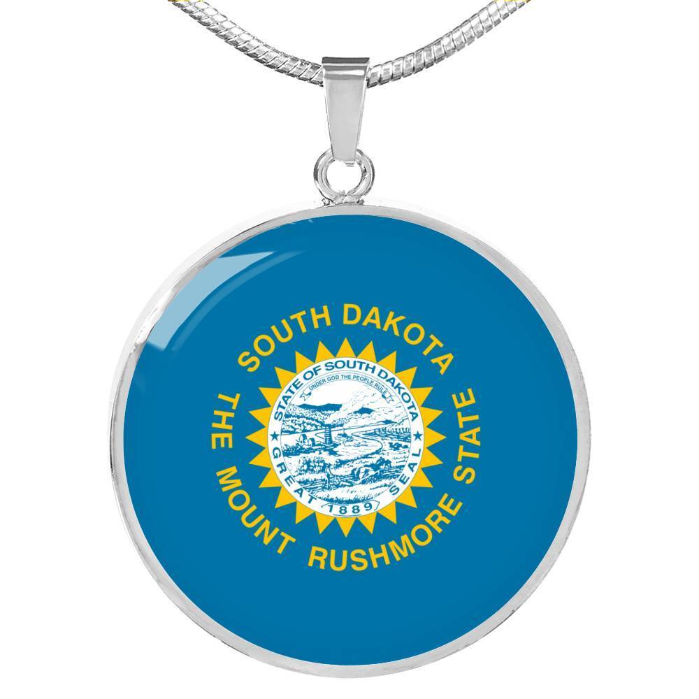 South Dakota State Flag Necklace Stainless Steel or 18k Gold Circle Pendant 18-22" - Express Your Love Gifts