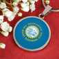 South Dakota State Flag Necklace Stainless Steel or 18k Gold Circle Pendant 18-22" - Express Your Love Gifts