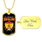 Spain Flag And Futbol/Soccer Necklace Stainless Steel or 18k Gold Dog Tag 24" Chain-Express Your Love Gifts