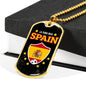 Spain Flag And Futbol/Soccer Necklace Stainless Steel or 18k Gold Dog Tag 24" Chain-Express Your Love Gifts