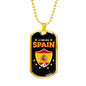 Spain Flag And Futbol/Soccer Necklace Stainless Steel or 18k Gold Dog Tag 24" Chain-Express Your Love Gifts