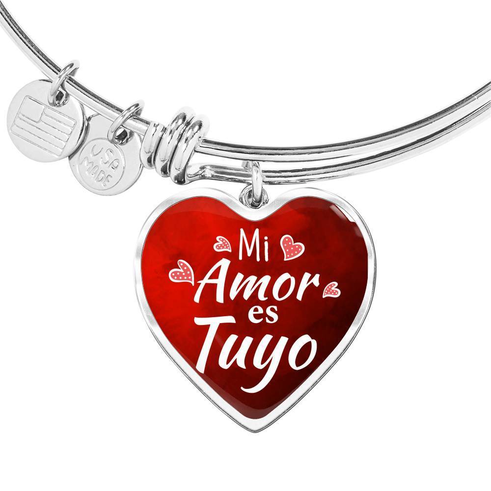 Spanish My Love Is Yours Heart Bangle Bracelet Latina Gift-Express Your Love Gifts