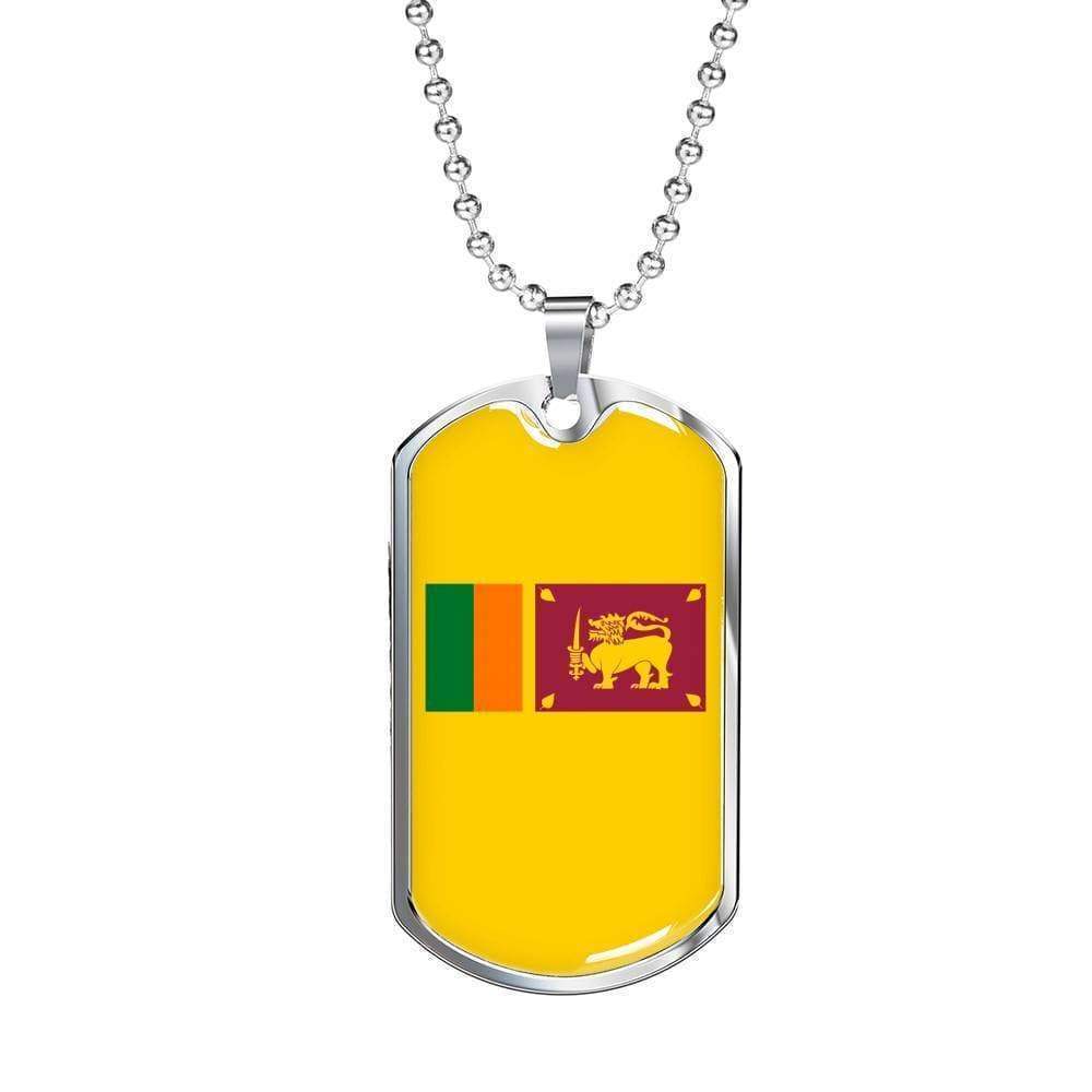 Sri Lanka Flag Necklace Sri Lanka Flag Stainless Steel or 18k Gold Dog Tag 24" - Express Your Love Gifts