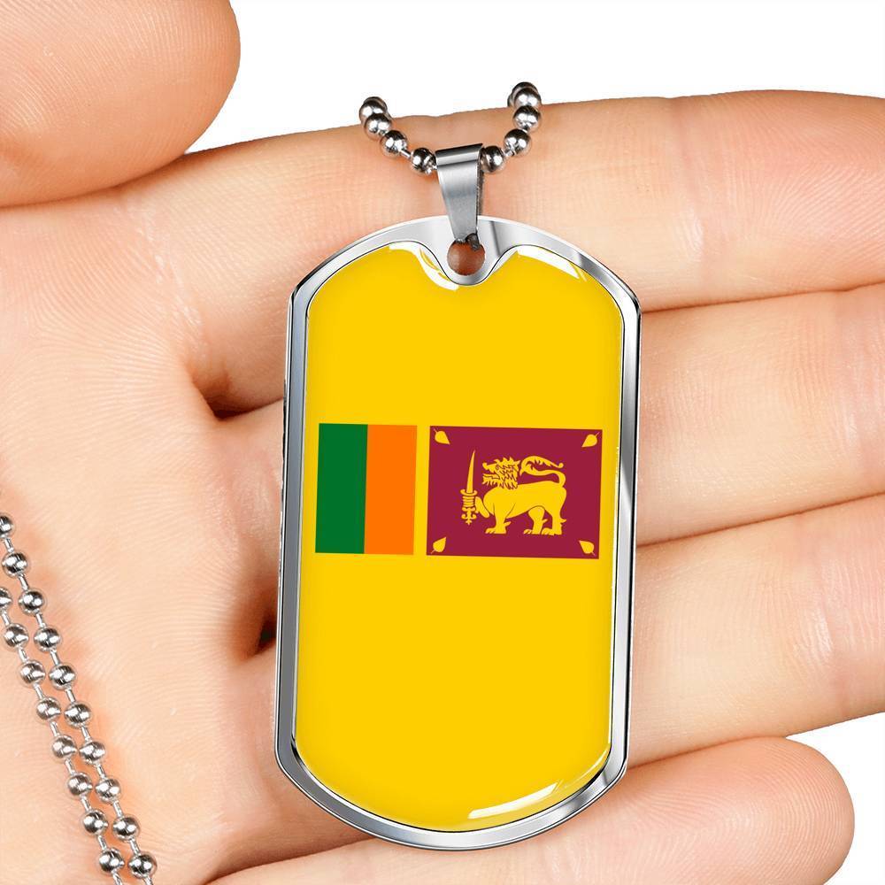 Sri Lanka Flag Necklace Sri Lanka Flag Stainless Steel or 18k Gold Dog Tag 24" - Express Your Love Gifts