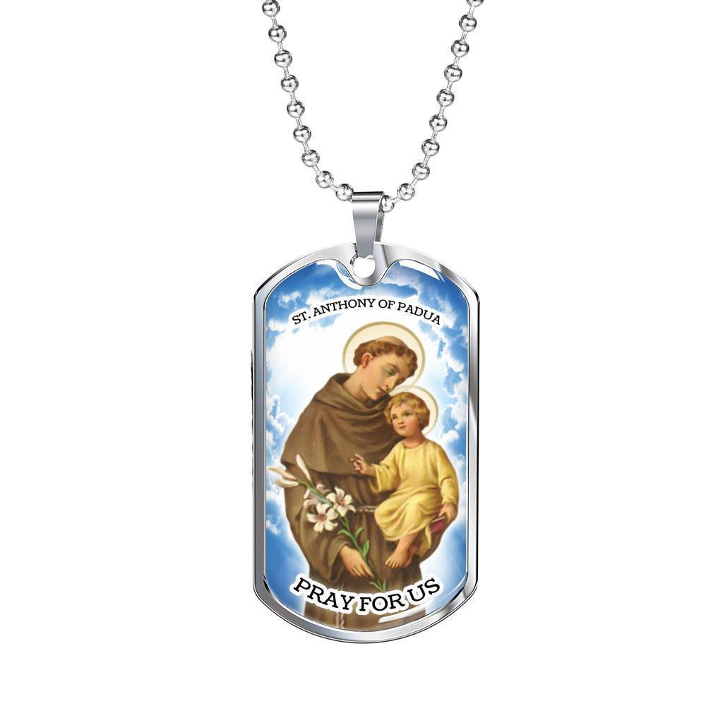 St. Anthony Catholic Necklace Stainless Steel or 18k Gold Dog Tag 24" Chain-Express Your Love Gifts
