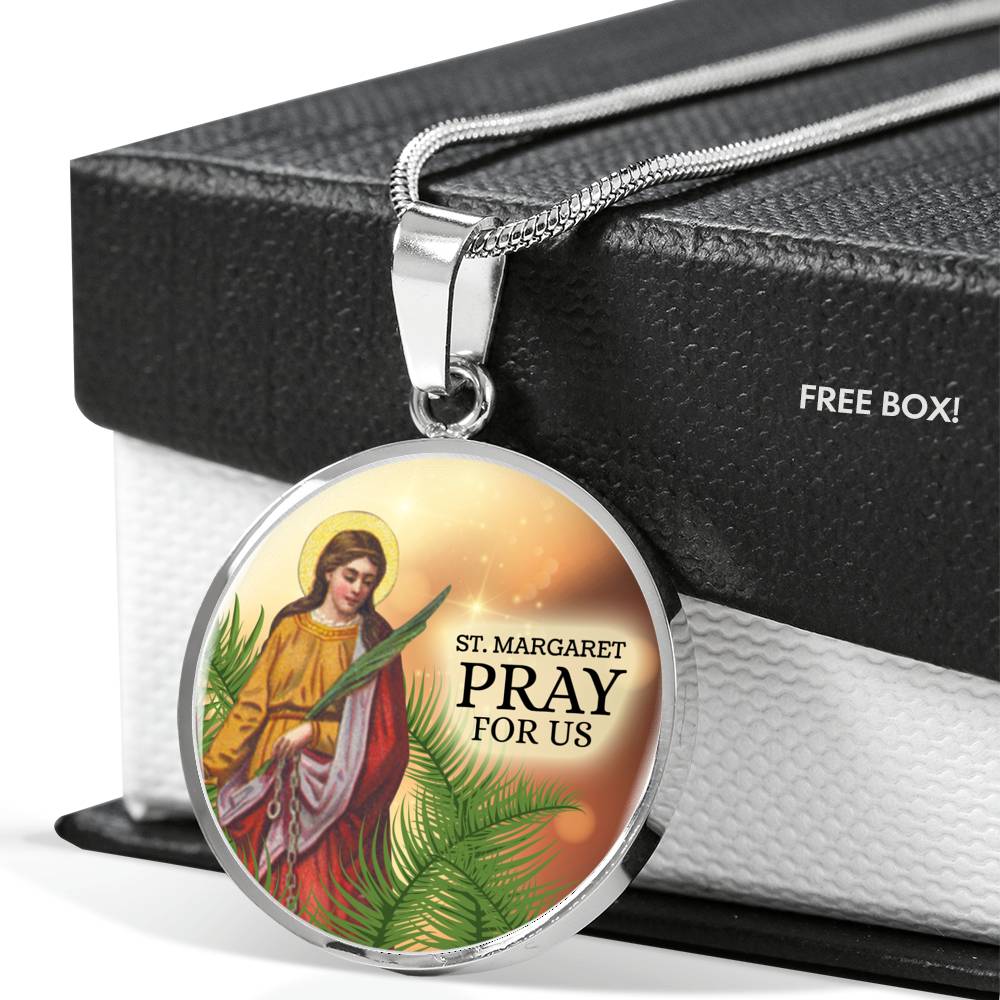 St. Margaret Necklace Catholic Circle Necklace Stainless Steel or 18k Gold 18-22" - Express Your Love Gifts