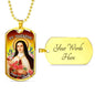 St. Therese Catholic Necklace Stainless Steel or 18k Gold Dog Tag 24" Chain-Express Your Love Gifts