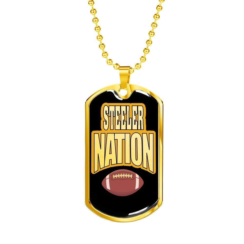 Steeler Nation Copy Pittsburgh Fan Necklace Dog Tag Stainless Steel or 18k Gold 24" Chain-Express Your Love Gifts