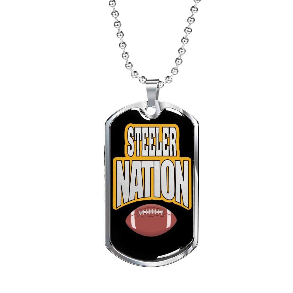 Steeler Nation Copy Pittsburgh Fan Necklace Dog Tag Stainless Steel or 18k Gold 24" Chain-Express Your Love Gifts